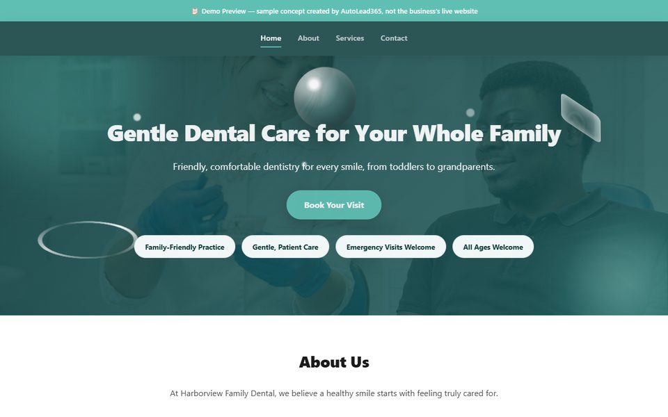 Preview of the Harborview Family Dental example website