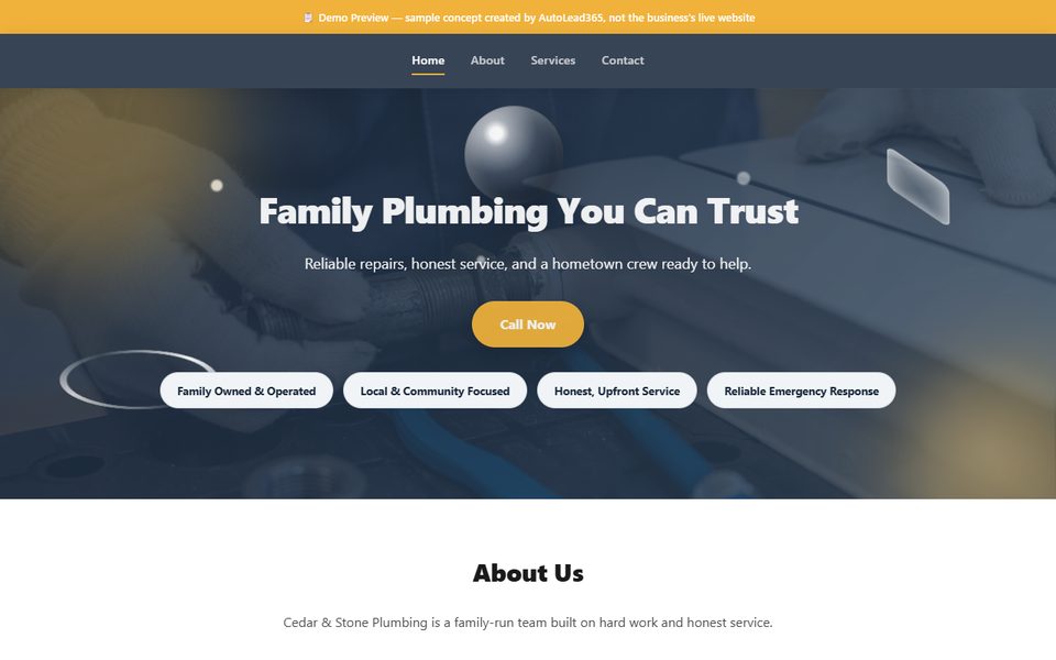 Preview of the Cedar & Stone Plumbing example website
