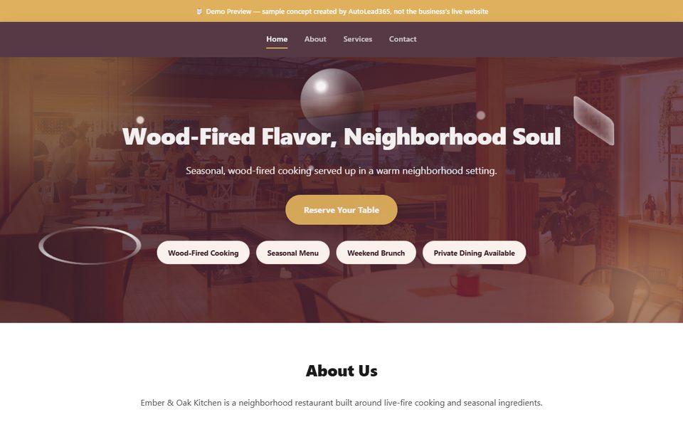 Preview of the Ember & Oak Kitchen example website